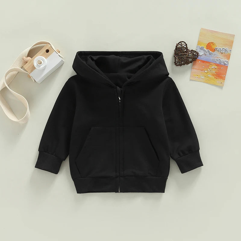 Children s Winter Warm Hooded Jacket Stylish Solid Color Zipper Coat with Long Sleeves for Boys and Girls Casual Loose Fit