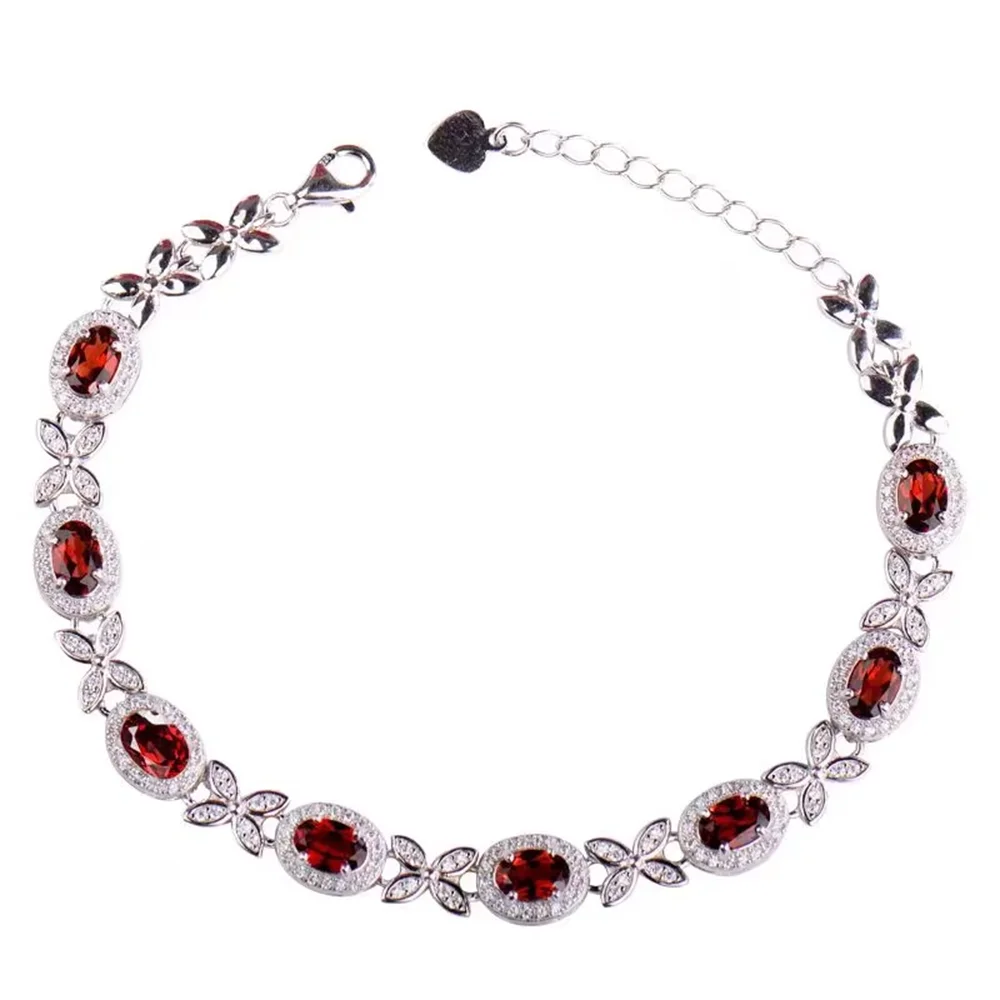 925 silver electroplated white gold inlaid with 6.8 carat natural garnet, fashionable bracelet for men and women "Mother