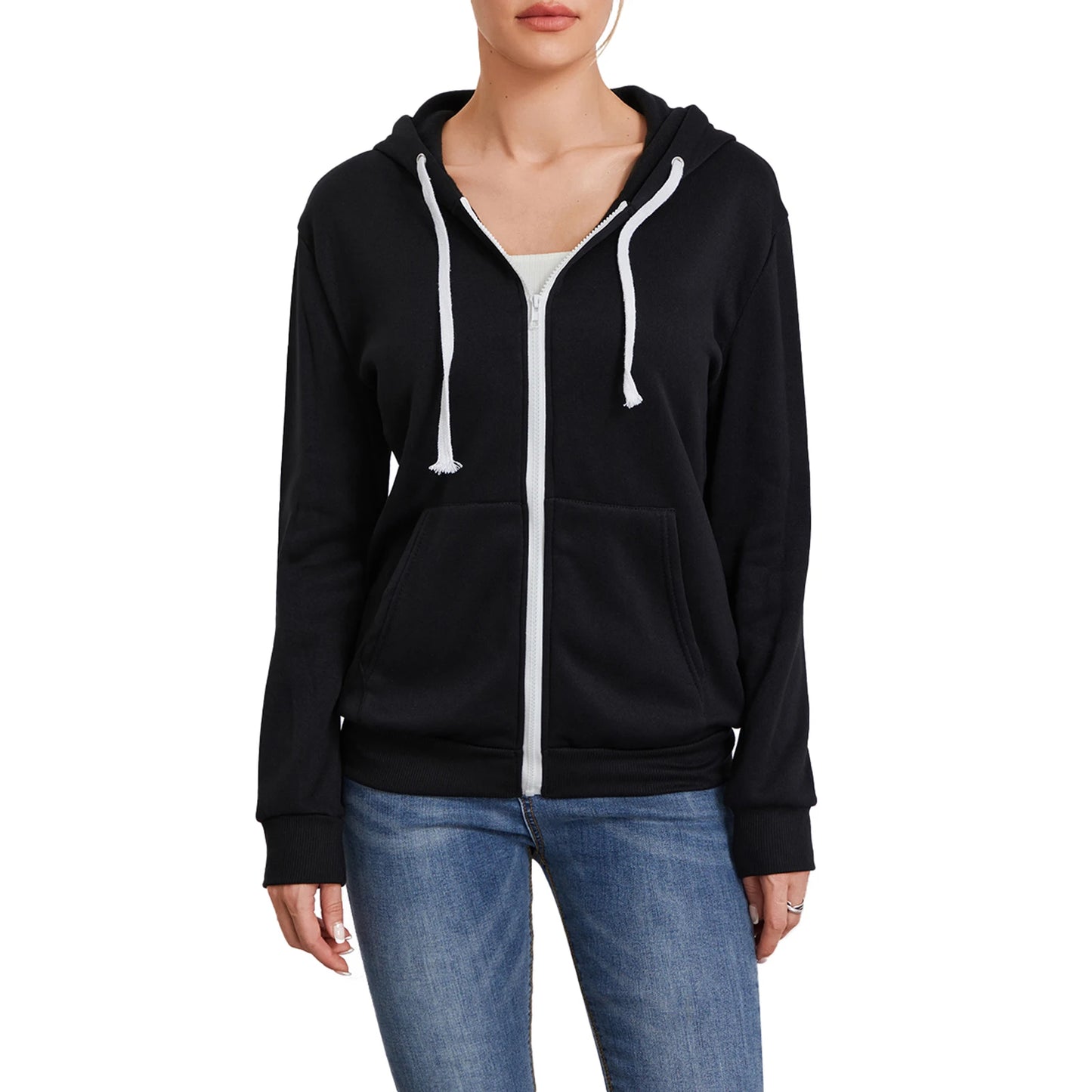 Women s Zip Up Hoodies Long Sleeve Solid Color Classic Fit Sweatshirts Jackets Streetwear Tops