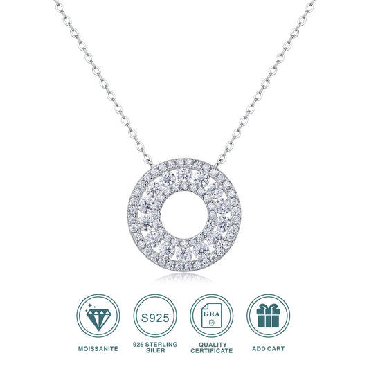 1.4CT D Color Double Circle Moissanite Necklace Pendant For Women GRA Certified S925 Silver Neck Chain Luxury Jewelry Gift