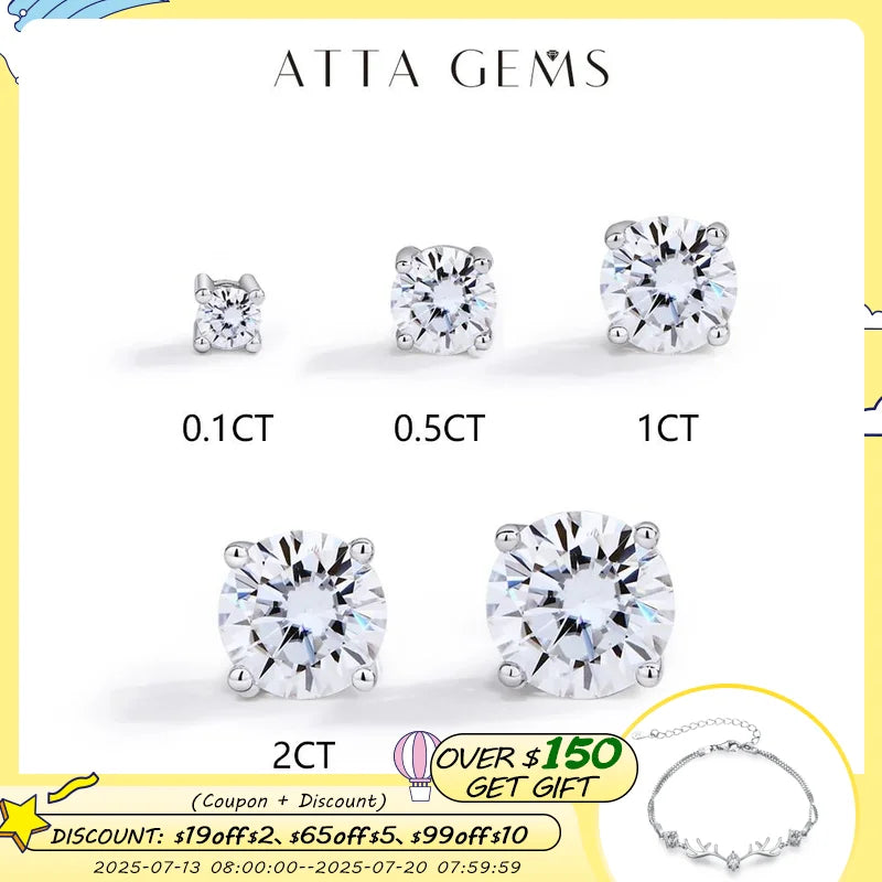 ATTAGEMS D VVS1 Moissanite Four Claw Earrings For Women Man S925 Sterling Silver Sparkling Wedding Jewelry Shipping from the USA