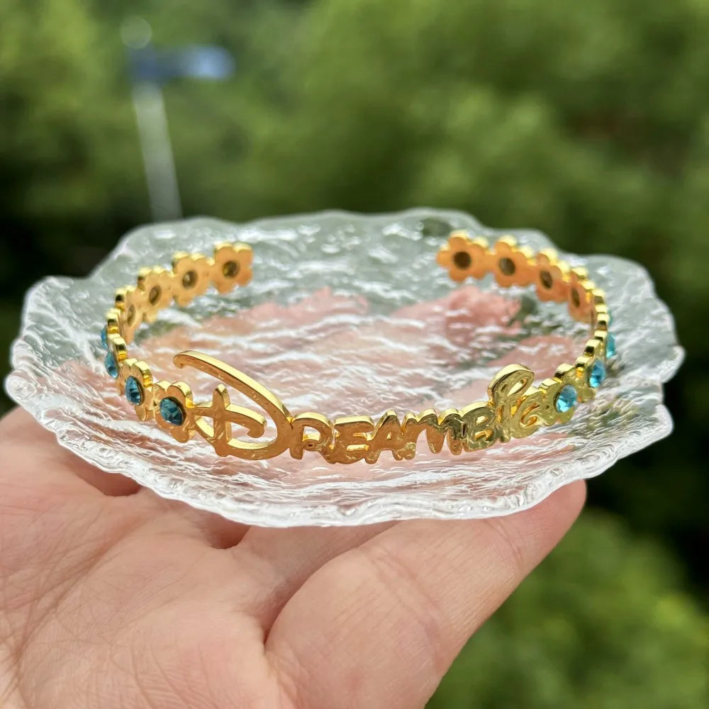 DUOYING Custom Letter Bangle Floral Customised Birthstone Bracelet Colorful Stainless Steel Gold Jewelry For Baby Girl Gift