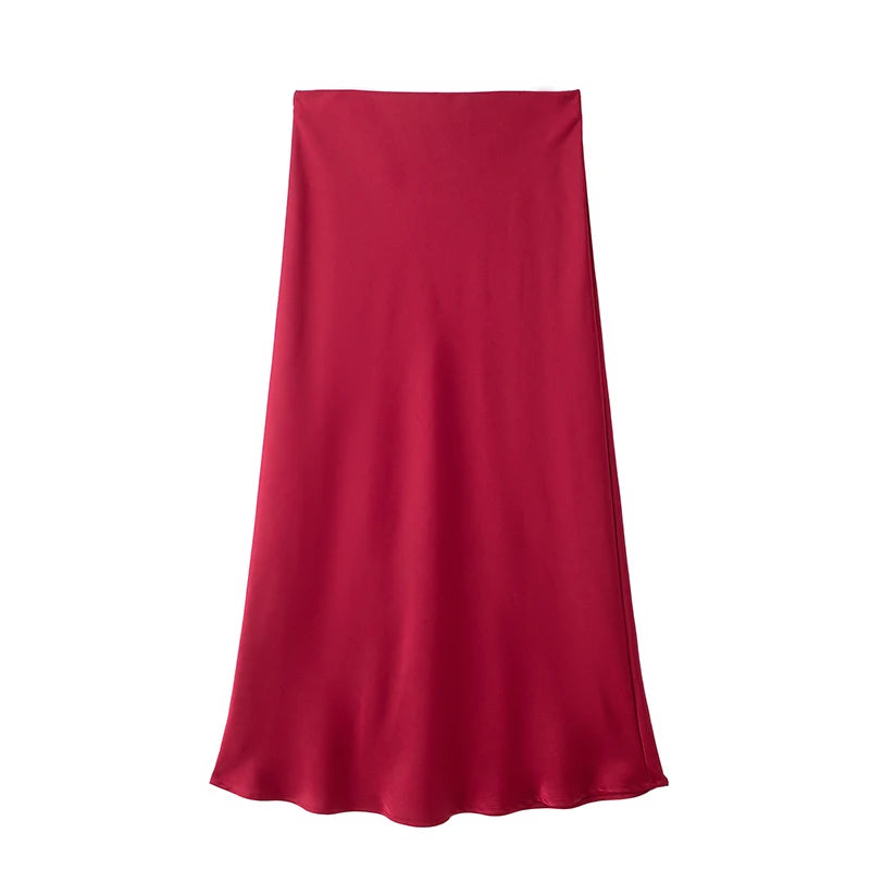 Willshela 2025 Black Satin Skirt Woman High Waist Elegant Long Skirts For Women Fashion Summer Midi Skirt Office Women's Skirts