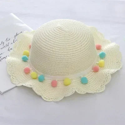 Summer Baby Girl Straw Hat Solid Color Lace Ruffle Kids Fisherman Cap Outdoor Beach Caps Sunshade Wide-brim Bucket Hats