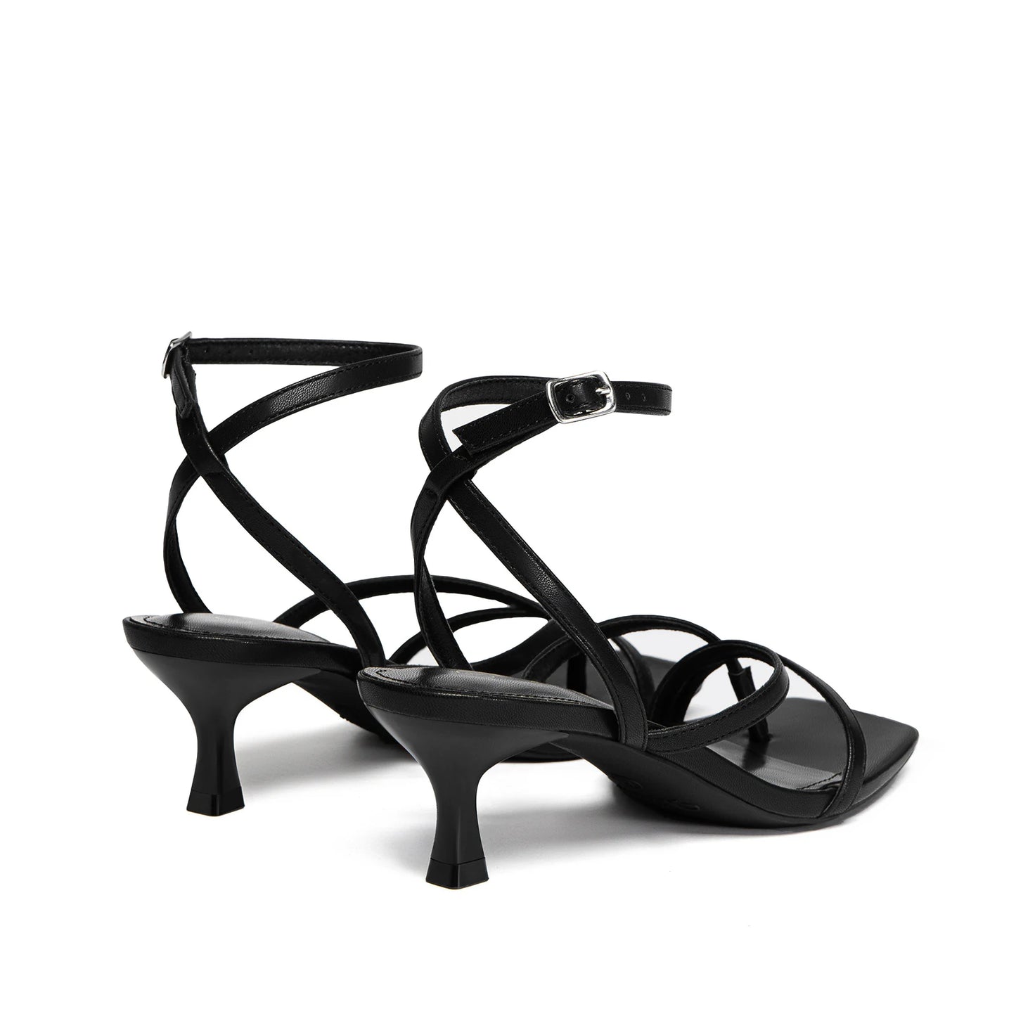 Women's Strappy Kitten Heels Square Toe Flip Flops Low Heels Ankle Strap Party Dress Thong Heeled Sandals