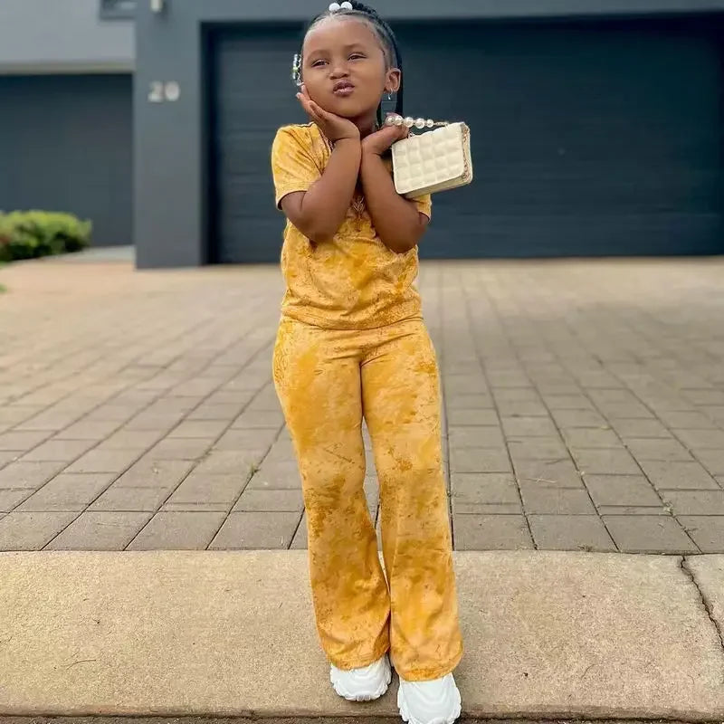 Girls Clothes 2 to 8 Years Tie Dye Short Sleeves T Shirt Tops+Pants Clothes Sets 2pcs Casual Kids Children's Clothing For Baby