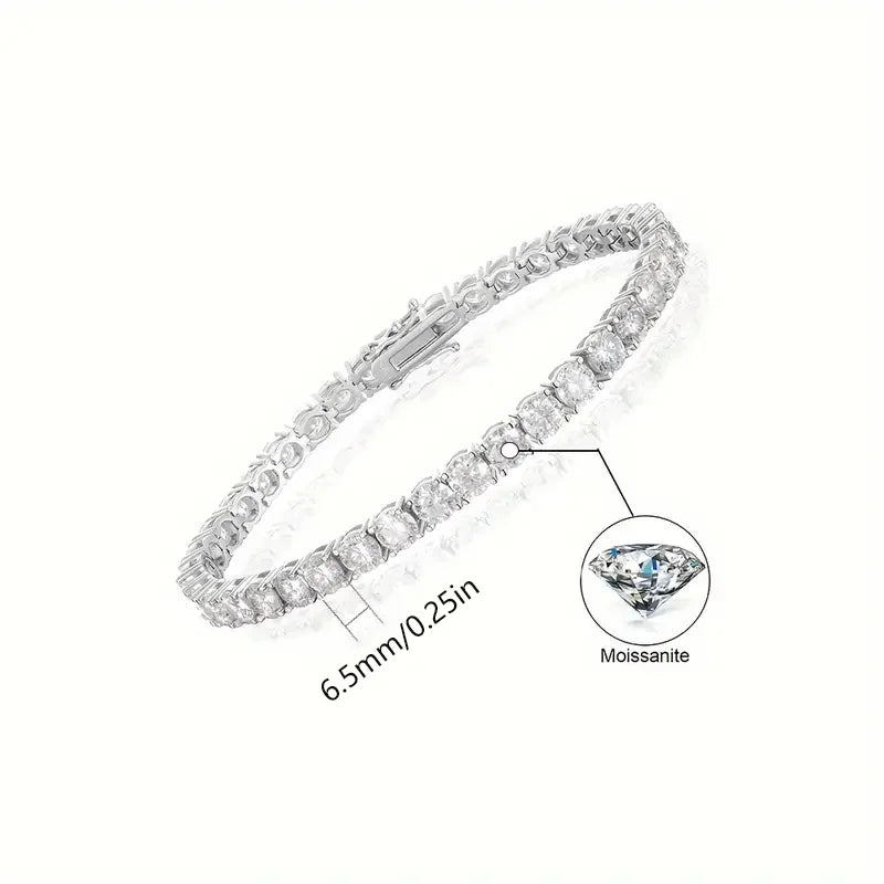 1pc S925 Sterling Silver 6.5mm Moissanite Tennis Bracelet, Unisex, 6.5mm Total Weight:27.89g| Gemstone Jewelry | Gifts for Him |