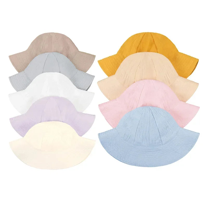 Adjustable Baby Summer Hat Muslin Children Panama Cap for Girls Boys 100% Cotton Kids Bucket Hat Outdoor Beach Infant Cap 1-3Y