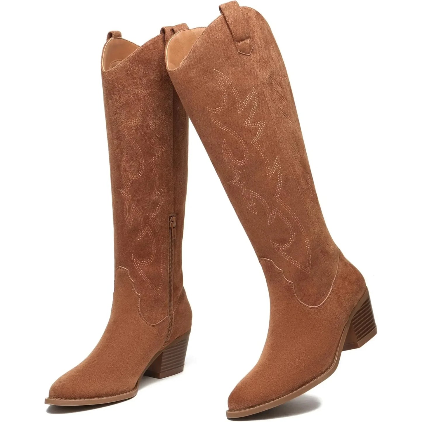 Women's Cowboy Boots Knee High Pointed Toe Western Cowgirl Boots Chunky Heel Embroidery Fashion Fall shoes for women