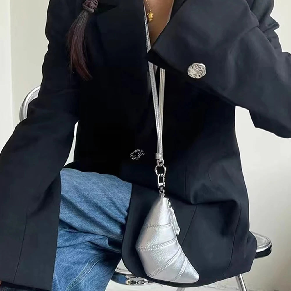 Women Mini Croissant Bag Small Coin Purse Solid Color Mini Pouch PU Leather Fashion Lipstick Bag for Party Vacation