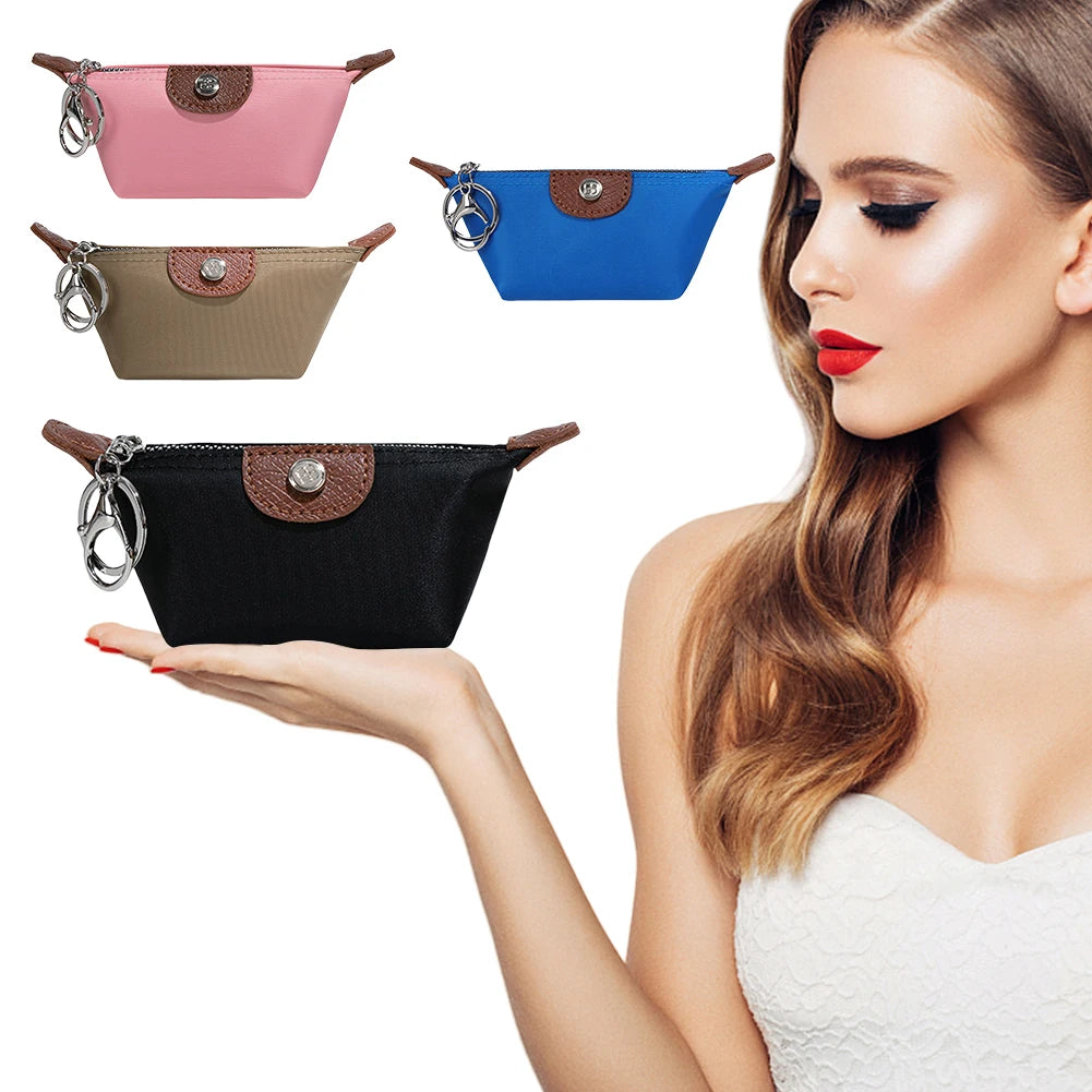 Mini Coin Purse Nylon Portable Lipstick Earphone Storage Bag with Keychain Cosmetic Bag Cute Small Lipstick Bag for Women Travel