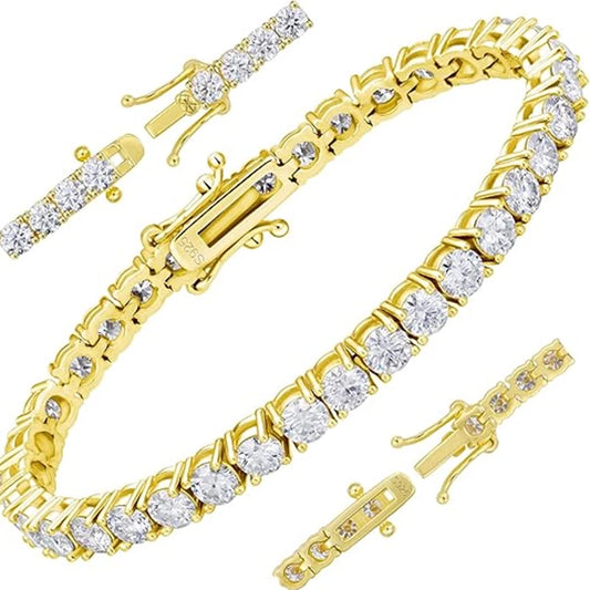 Moissanite Tennis Bracelet for Women Men White/Yellow Gold Plated S925 Sterling Silver D Color VVS1 Round Cut Moissanite Bracele