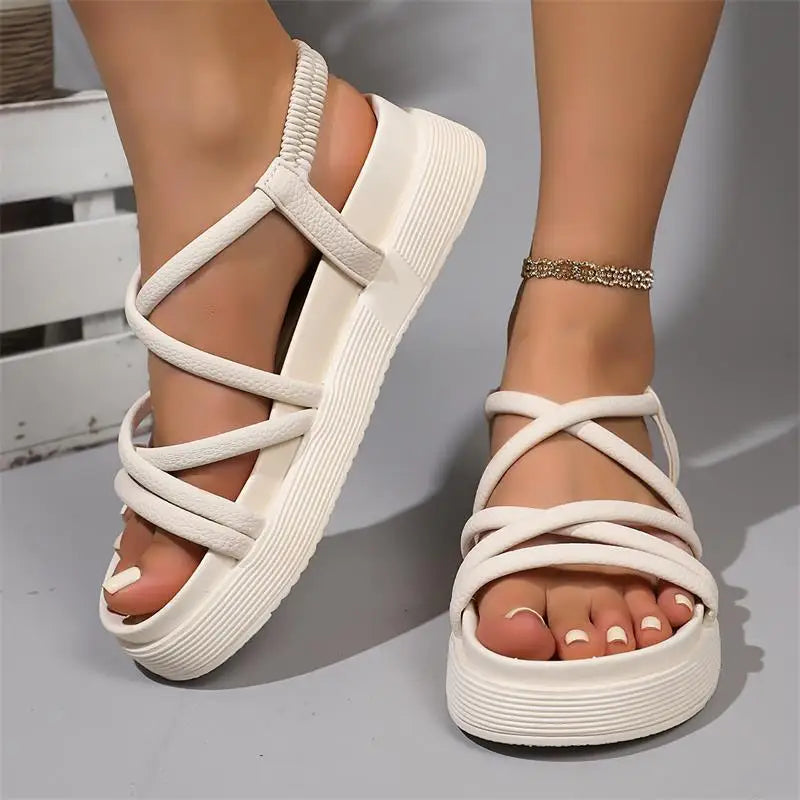 Women'S Sandals Thin Straps Thick Soles Slippers Summe Soft Soles Shoes Versatile Slimming Outdoor Comfortable Simple Trendy