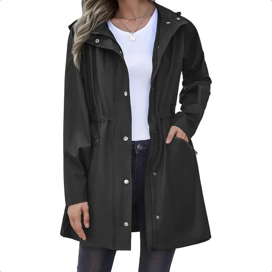 Zeagoo Raincoat Women Waterproof Long Hooded Rain Jacket Trench Coats Windbreaker Travel Jacket