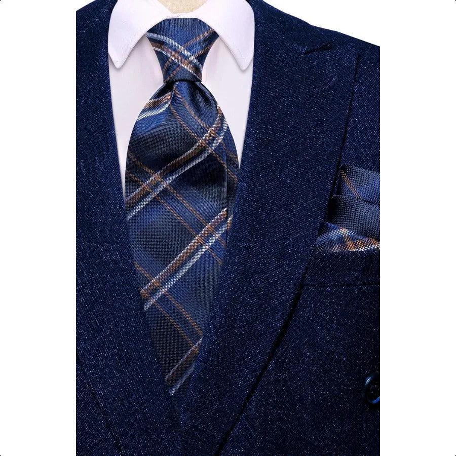 HiTie Mens Silk Ties and Flower Lapel Pin Pocket Square Cufflinks Set 4PCS Necktie for Wedding Business