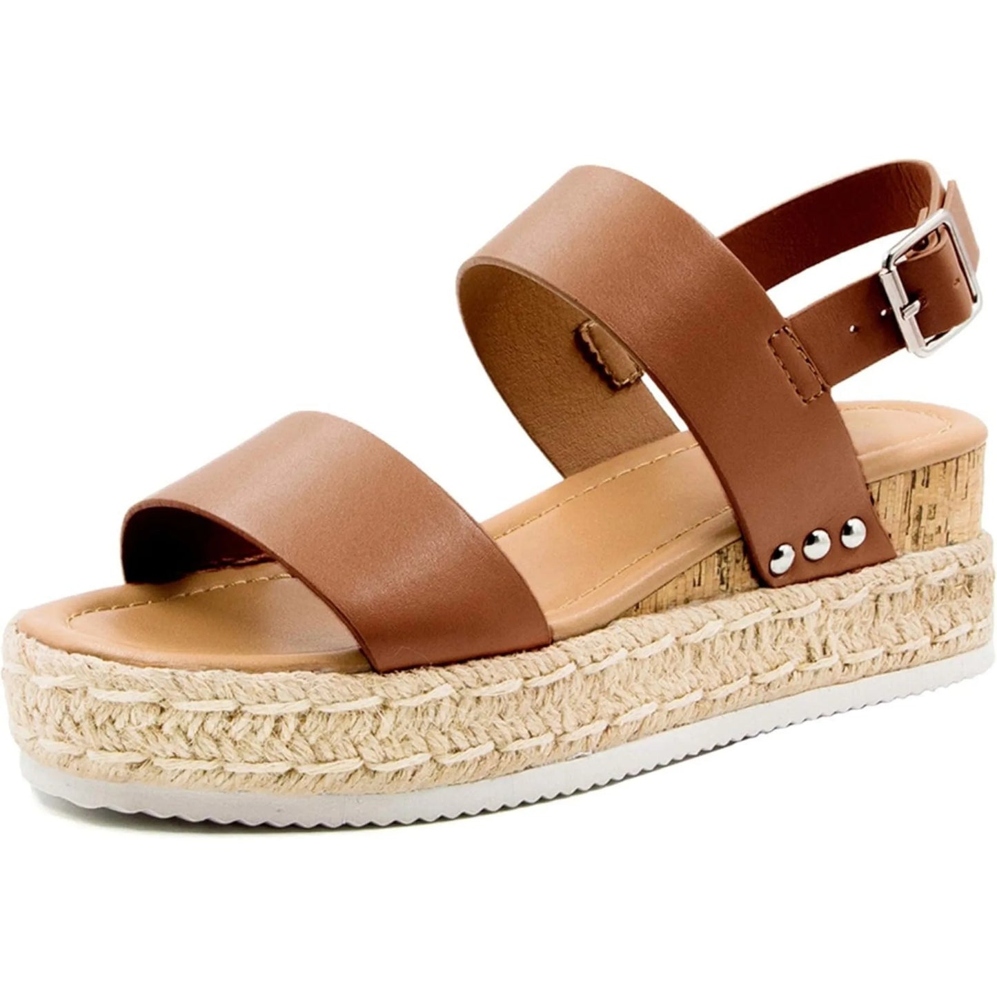 Women's Espadrilles Sandals Ankle Strap Buckle Wedge Sandal Open Toe Studded Platform Sandals