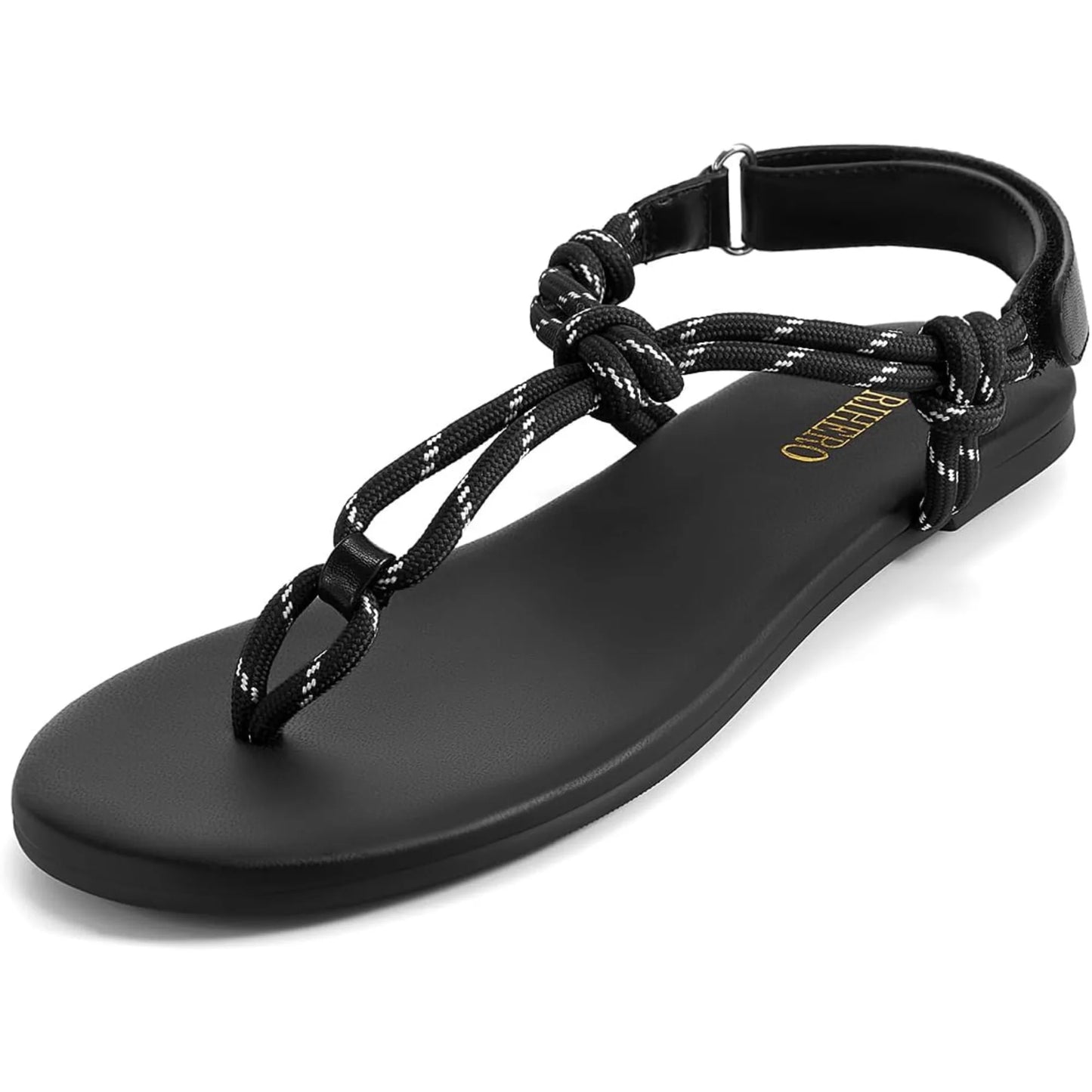 Rope Thong Sandals for Women Beach Flip Flops Comfortable Ankle Strap Slip-On Flat Sandals