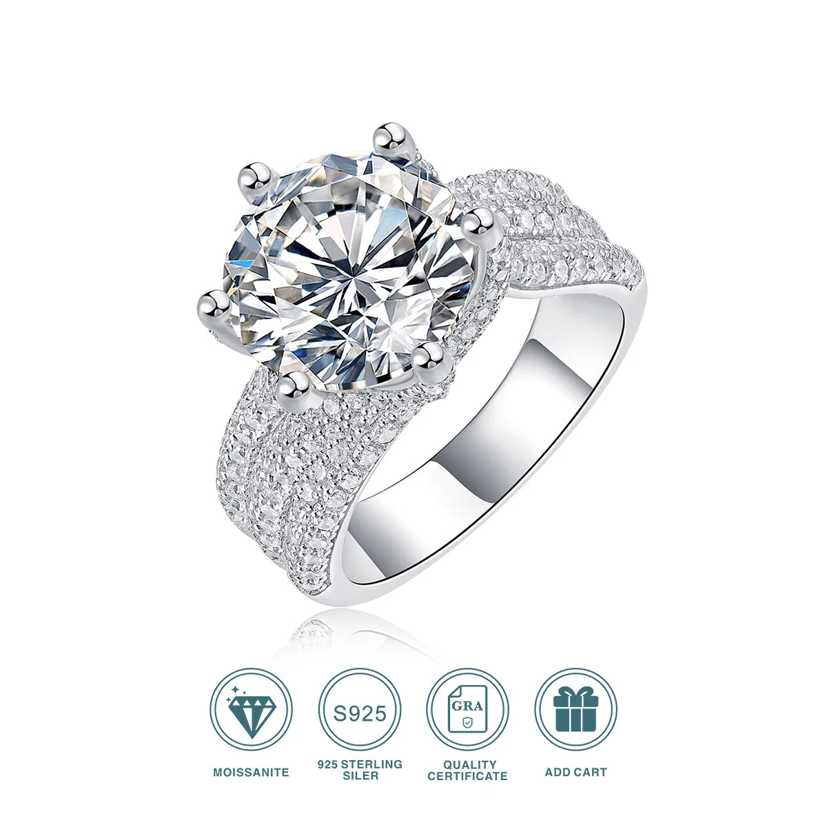 1pc 5ct Moissanite Ring 925 Sterling Silver 18K Gold Plated Luxury Wide Band Gift Jewelry for Women Comes with GRA Certificate