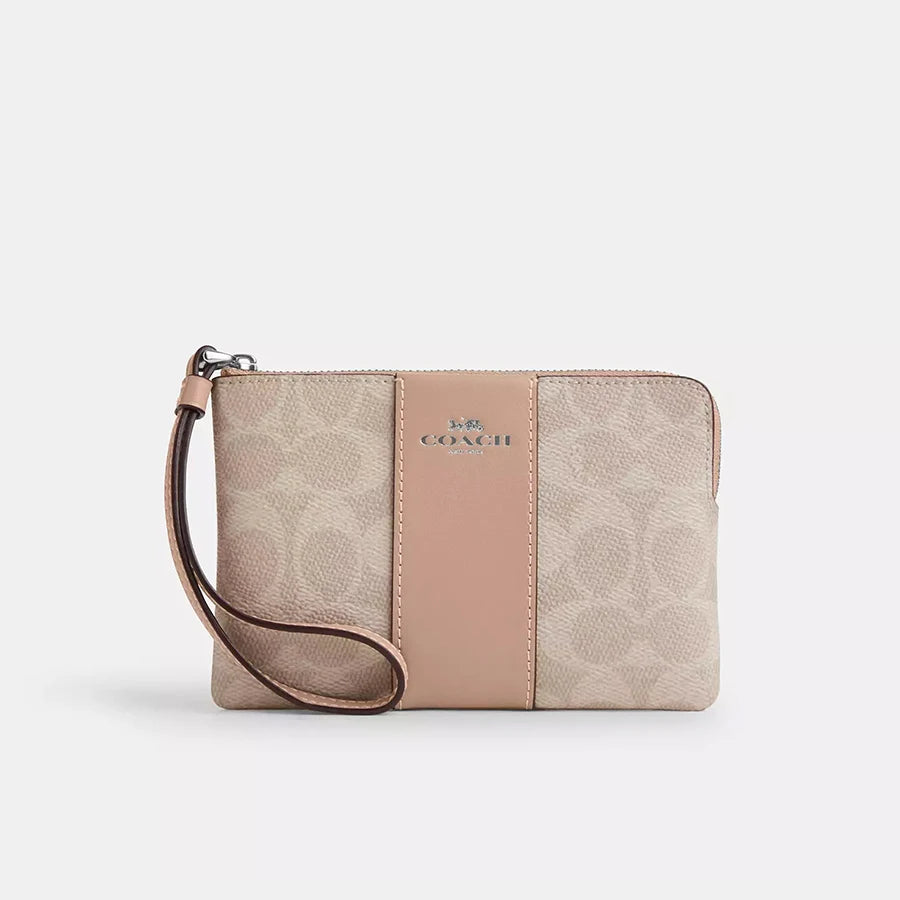 Corner Zip Wallet Wristlet Bag In Signature Canvas With Stripe,CW854