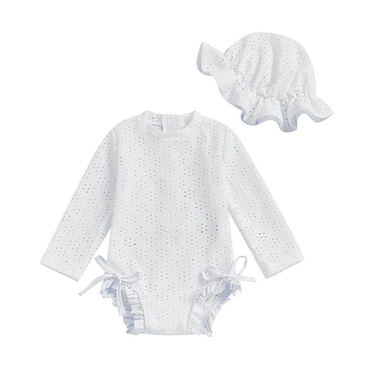 Baby Girl Floral Print Ruffle Sleeve Romper Dress with Matching Headband 2 Piece Set for Summer Outfit