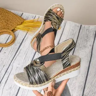 Women'S Sandals Thick Sole Wedge Shoes High Heels Hemp Rope Thick Sole Fish Mouth Leisure Outdoor Beach Casual Women'S Shoe