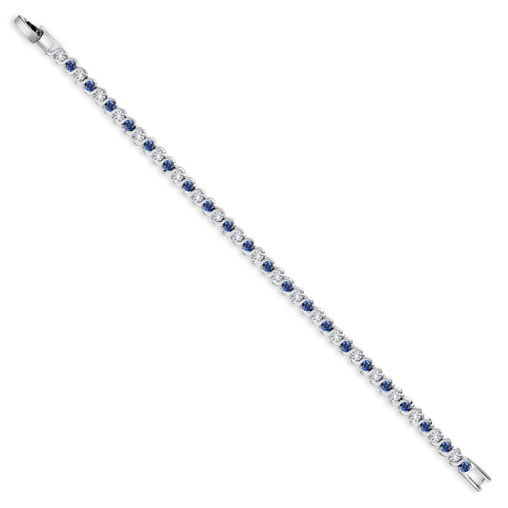 925 Sterling Silver Tennis Bracelet Sapphire Gemstone Blue Stone Bangle for Women Engagement Wedding Fine Jewelry Gift USA Stock