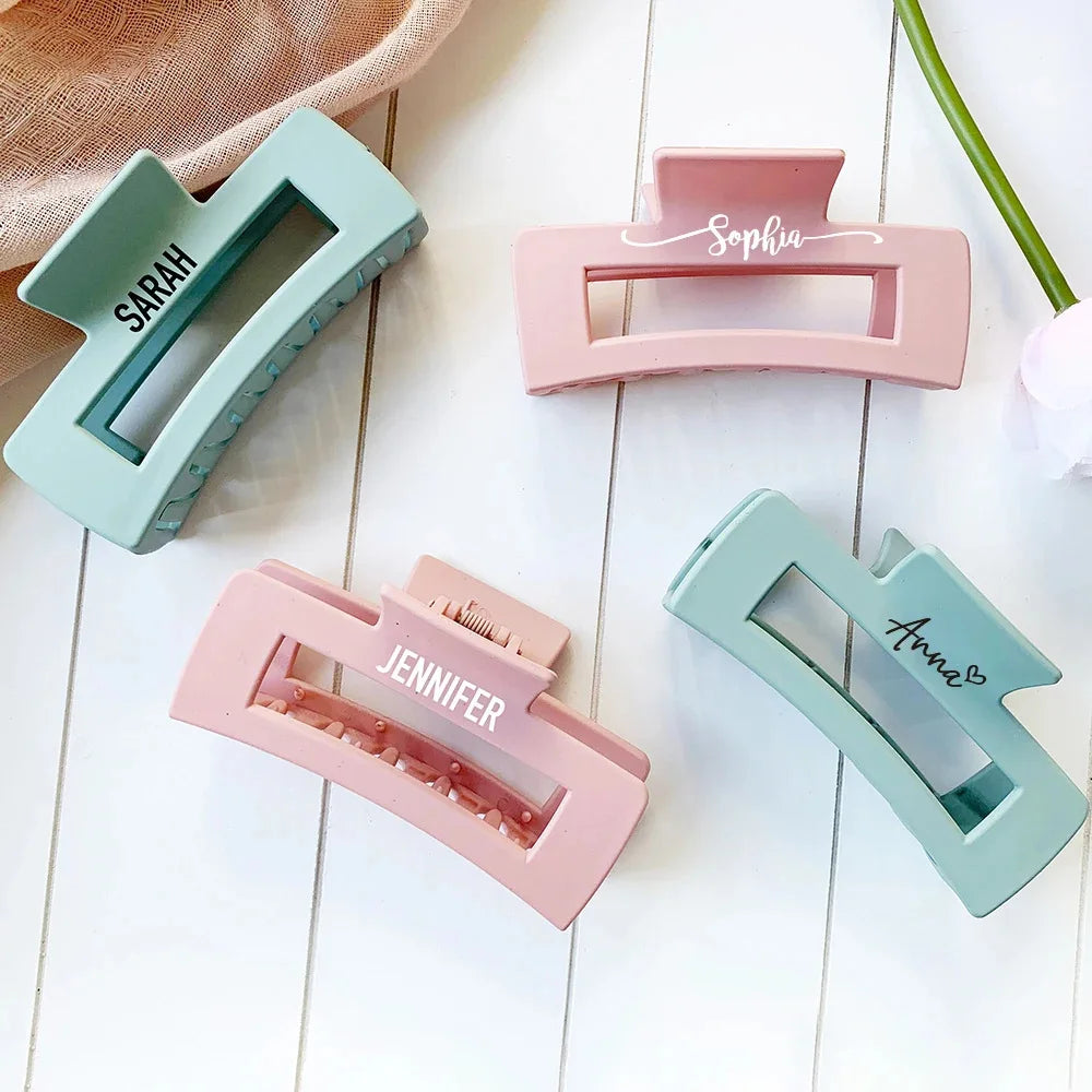 DOREMI Matte Square Personalized Hair Claw Print Logo Custom Name Hair Clips Custom Letters Woman Hair Barrettes Hair Claw