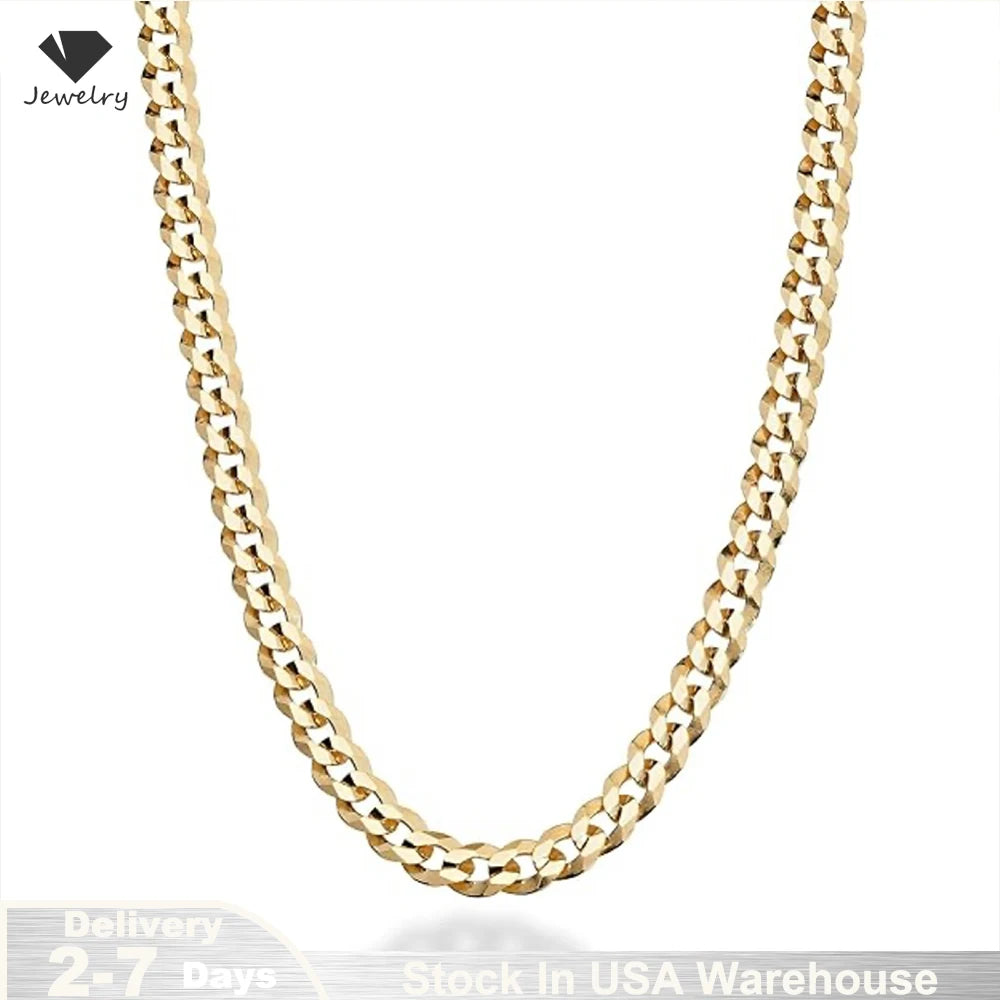 18K Gold Plated 5mm Curb Cuban Link Chain Necklace High Polished 925 Sterling Silver fine Jewelrys Wedding party Gift USA Stock