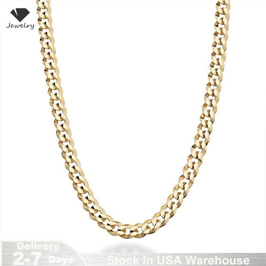 18K Gold Plated 5mm Curb Cuban Link Chain Necklace High Polished 925 Sterling Silver fine Jewelrys Wedding party Gift USA Stock