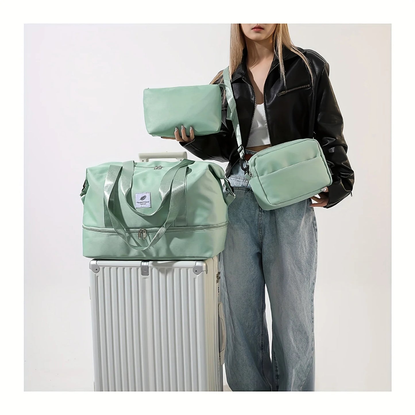 3PCS nylon travel bag set, large-capacity fashionable luggage bag, sports and fitness bag crossbody bag, suitable for daily use