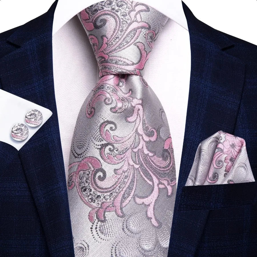 Men's Tie Sets Silk Paisley Striped Necktie Pocket Square Cufflinks Sets Wedding Business Holiday