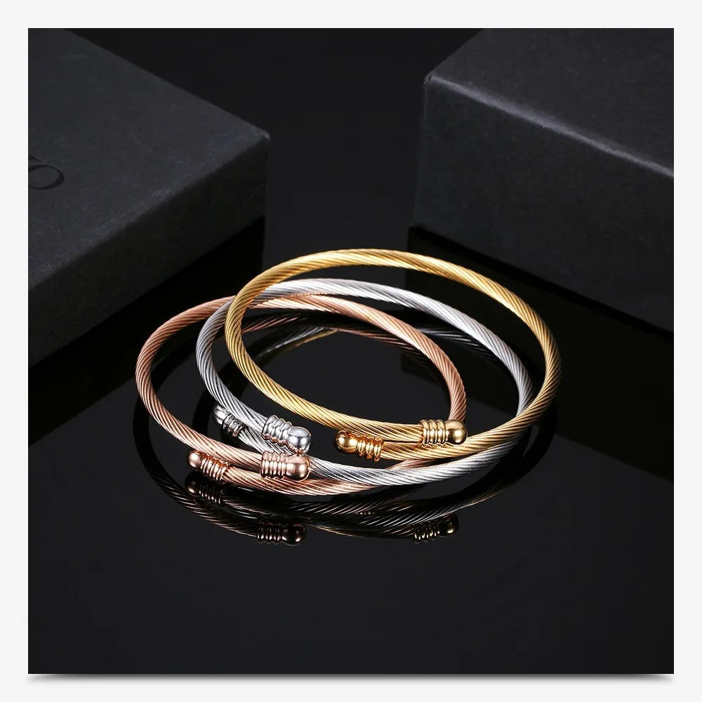1pc Fashion Bracelet, Twisted Wire Design, Stainless Steel Material, Silvery And Golden Colors, Ideal Choice For Gift And Daily