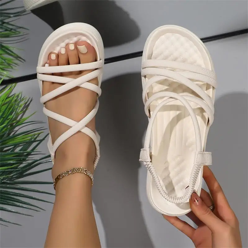 Women'S Sandals Thin Straps Thick Soles Slippers Summe Soft Soles Shoes Versatile Slimming Outdoor Comfortable Simple Trendy