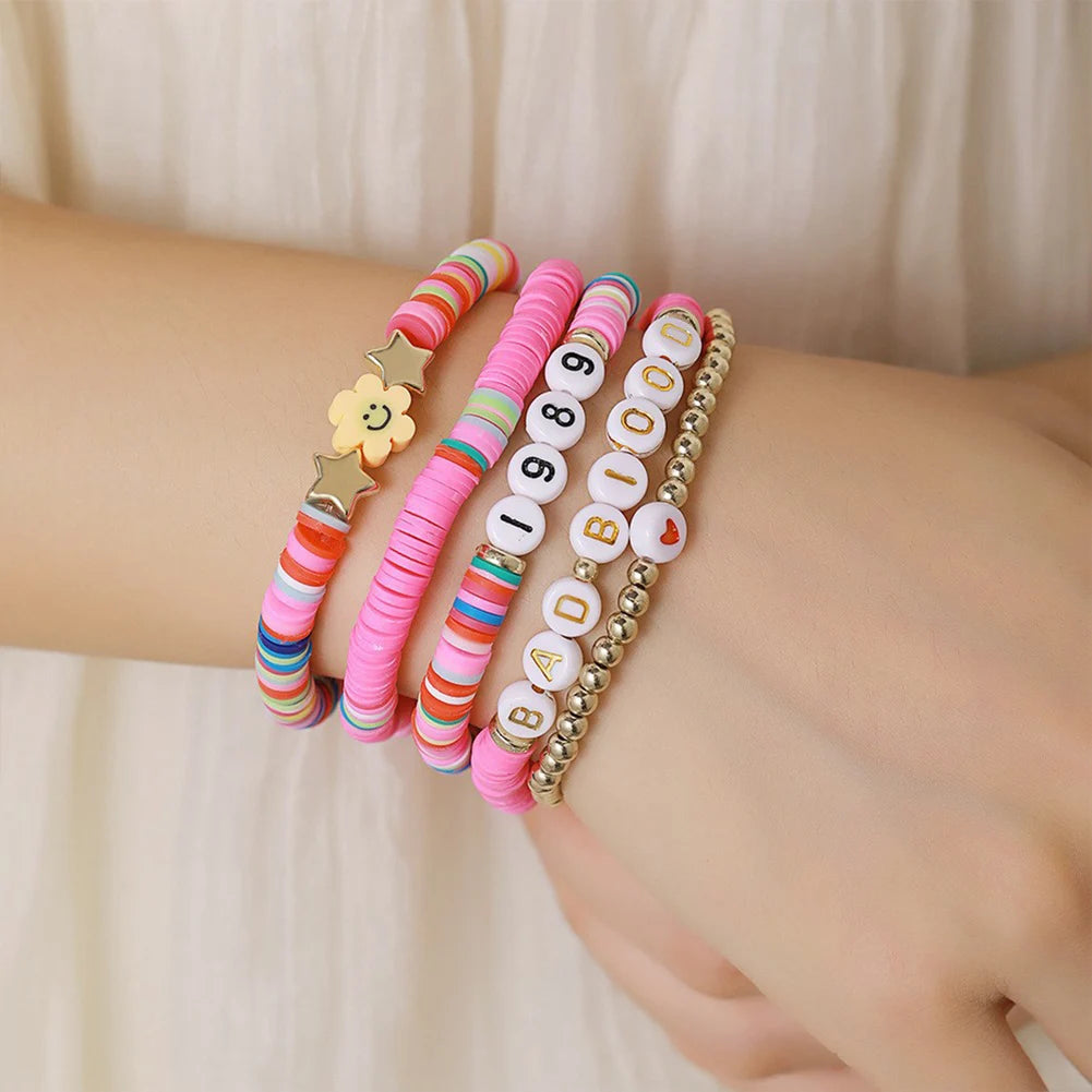 5 Pcs Album Inspired Bracelet with Clay Bead for Taylor Fans Bracelet Gifts Set Album Bracelets for Teen Girls Music Lovers Fans