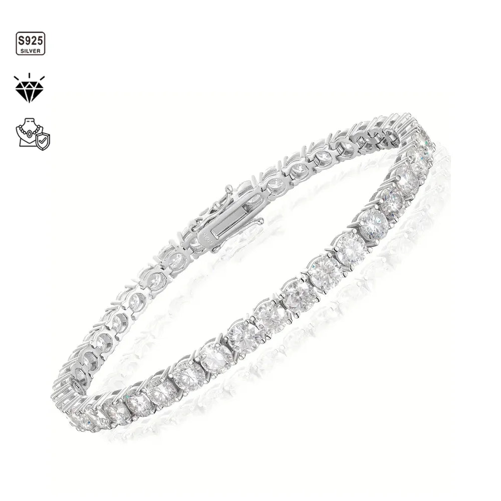 1pc S925 Sterling Silver 6.5mm Moissanite Tennis Bracelet, Unisex, 6.5mm Total Weight:27.89g| Gemstone Jewelry | Gifts for Him |