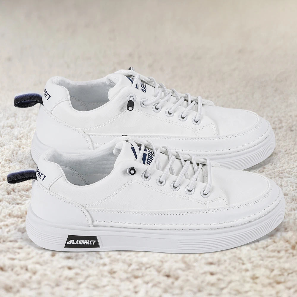 Beige Men's Punk Skate Shoes w/Leather & Canvas, Breathable Elevated Platform Sneakers for Street Fashion & Casual Wear