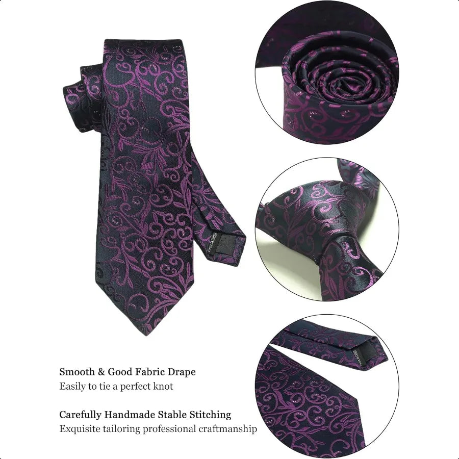 Paisley Floral Mens Tie Formal Necktie Pocket Squares Ties Clips Cufflinks Classic for Men Set