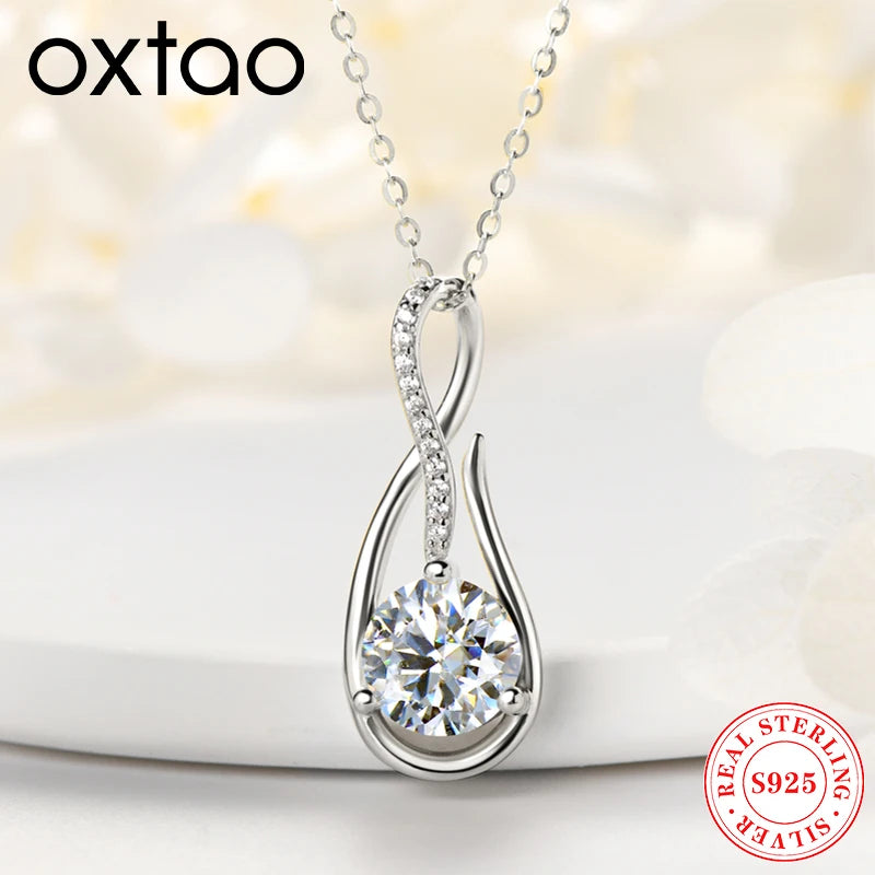 OXTAO 8MM Infinity Moissanite Pendant Necklace Female Jewelry Sterling 925 Silver Birthday Jewelry Gift With GRA Certified