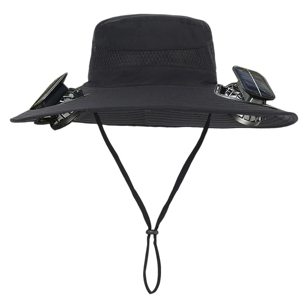 Wide Brim Outdoor Sun Hat with 2 Solar Fan Wide Brim Bucket Hat Fisherman Hat for Men Swim Hat Outdoor Fishing Hat USB Charging
