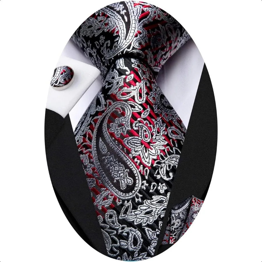 HiTie Silk Paisley Ties for Men Necktie Pocket Square Cufflinks Set Foral Tie Sets Formal Business