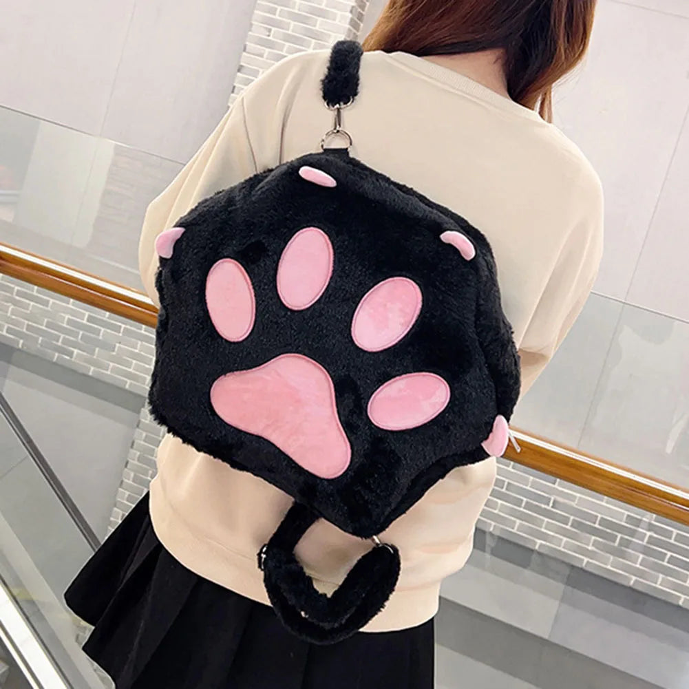 Cute Cat Paw Plush Backpack with Adjustable Straps Sweet School Bag JK Girls Bag Cartoon Backpack for Women Girls