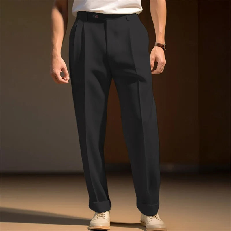 Men s Fit Dress Pants Solid Color Flat Front Trousers Classic Business Casual Suit Pants Modern Formal Wear Hemmed Bottoms