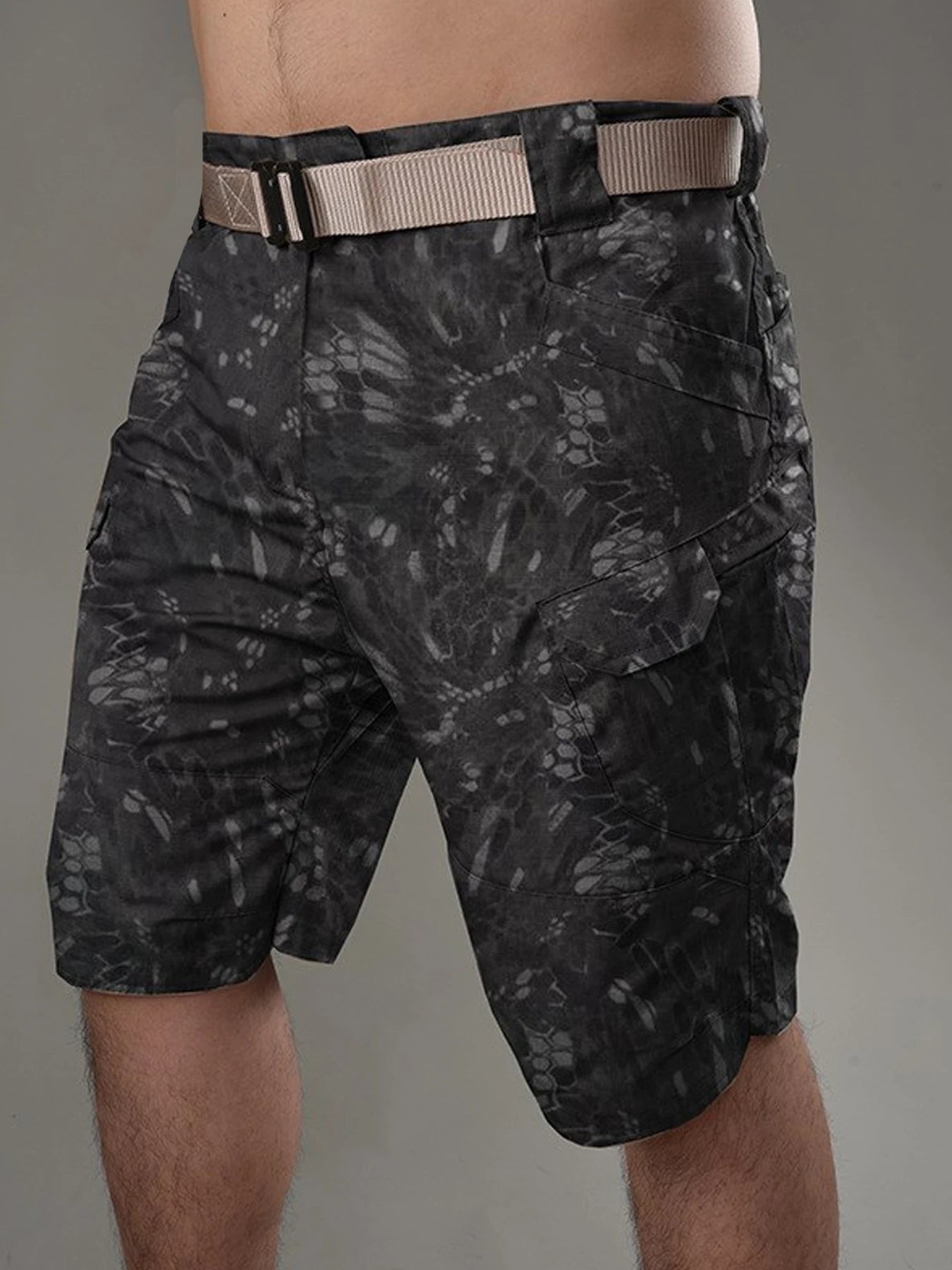 Mens Cargo Shorts Summer Tactical Cropped Trousers Outdoor Waterproof Multi-pocket Bermudas Pants Camo Ripstop Hiking
