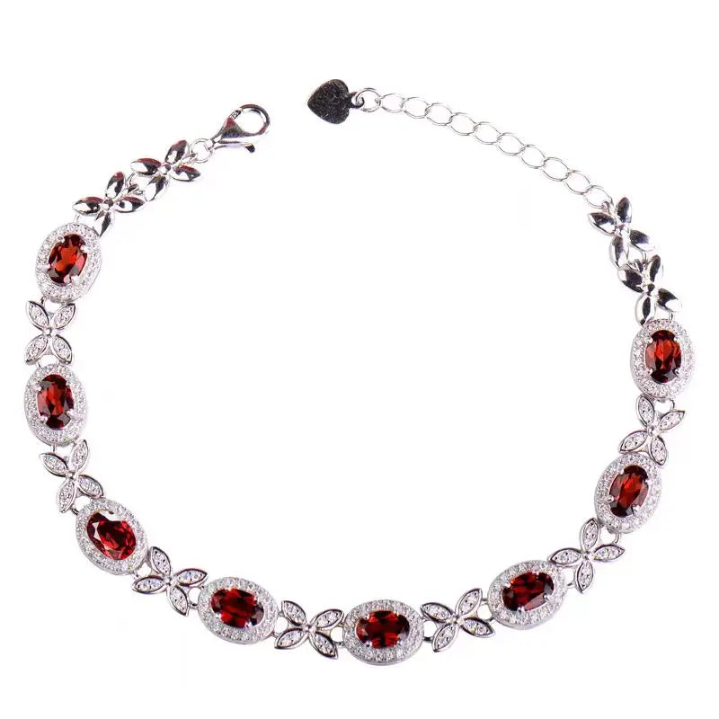 925 silver electroplated white gold inlaid with 6.8 carat natural garnet, fashionable bracelet for men and women "Mother