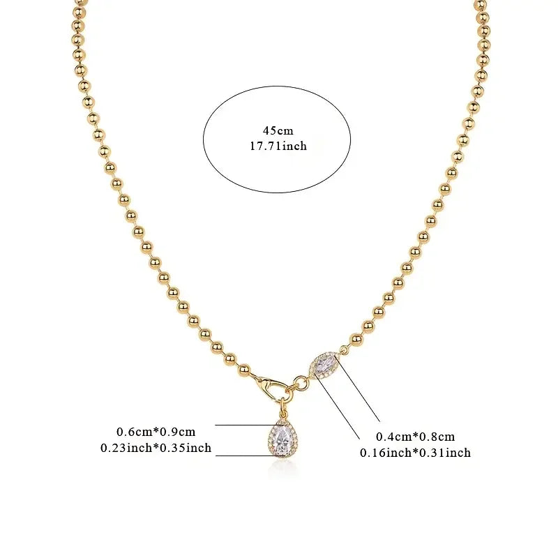 JIUZUAN Moissanite Pendant Necklace Beaded Chain 925 Sterling Silver 18K Gold Plated Elegant Gift Comes with GRA Certificate