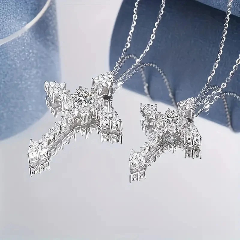 1pc S925 Silver with 1CT Moissanite Personalized Cross Necklace for Men and Women, Moissanite Gemstone Jewelry | Gifts for Mothe
