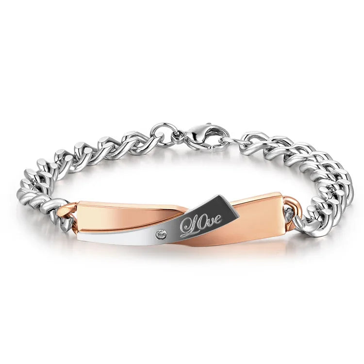 Trendy Silver Rose Gold Love Bracelet for Women Men – Stainless Steel Chain Couple Jewelry Gift for Anniversary or Birthday