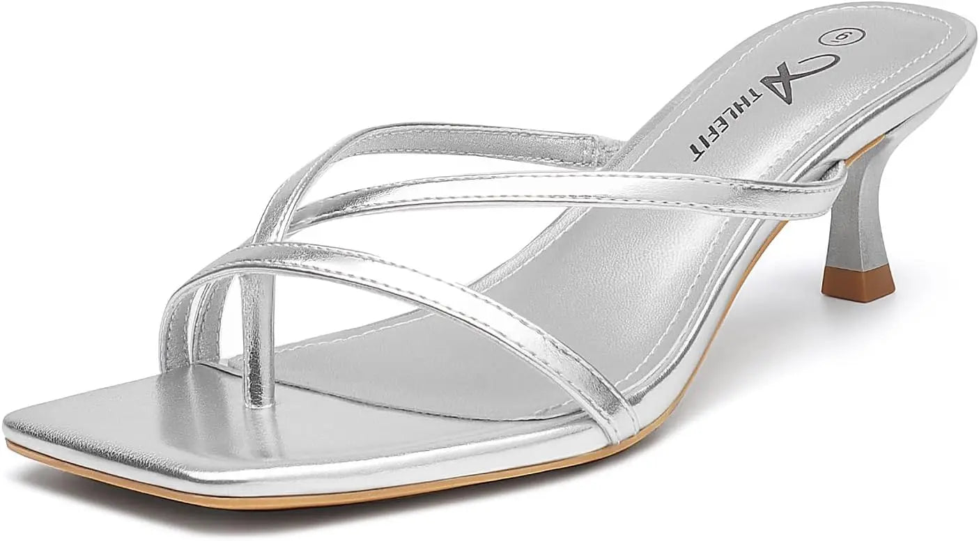 Women's Strappy Kitten Heels Flip Flops Square Open Toe Low Heels Fashion Party Dress Thong Heeled Sandals