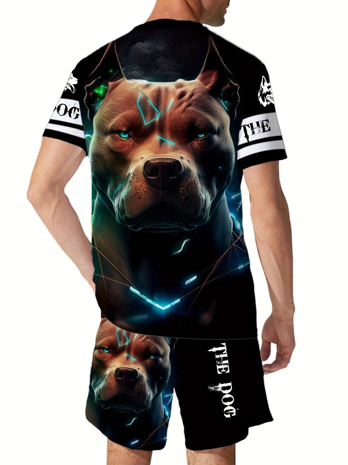 Men's trendy round neck short-sleeved shorts two-piece suit, 3D digital printing high-definition pattern, summer leisure and com