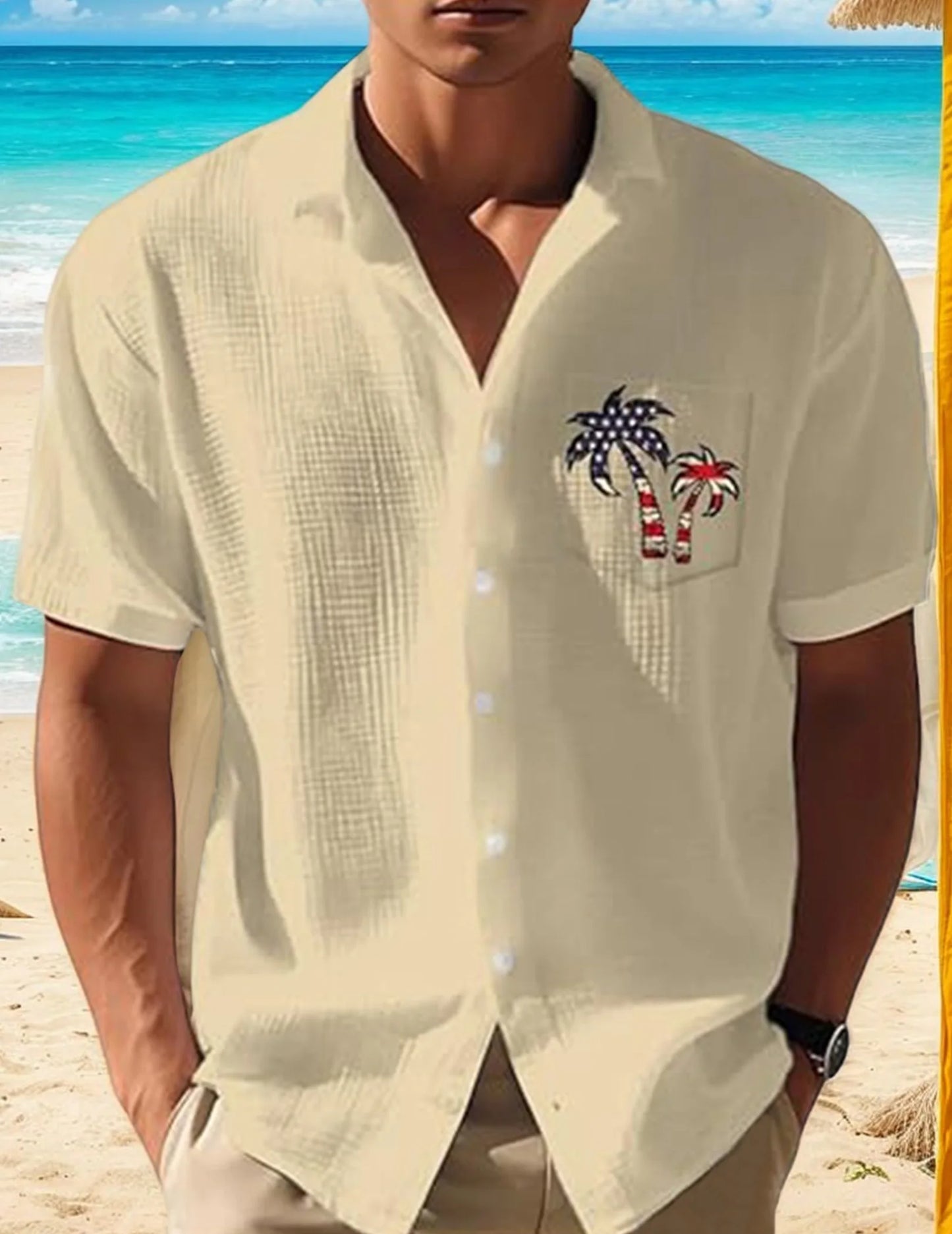 Mens Coconut Tree Flag Casual Shirt Short Sleeve Sport Shirt Fashion Summer Tops for Men Beach Summer Wedding Shirt
